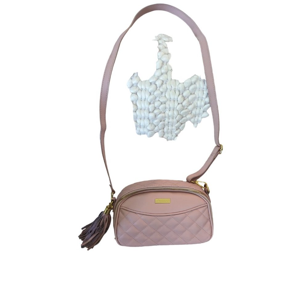 Joy & Iman Diamond Quilted Genuine Leather Crossbody with RFID Dark Blush - Picture 8 of 16